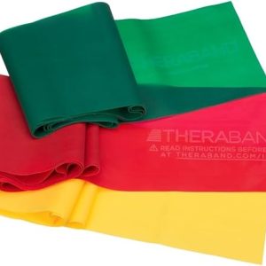 THERABAND Resistance Bands Set, Professional Non-Latex Elastic Band For Upper & Lower Body Exercise, Strength Training without Weights, Physical Therapy, Pilates, Rehab, Yellow & Red & Green, Beginner