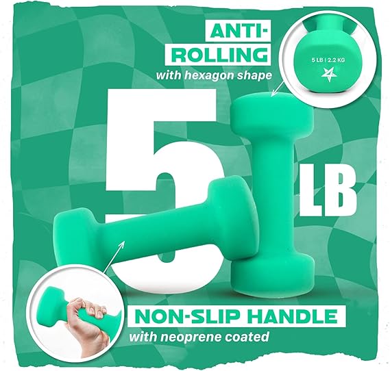 Yes4All Neoprene Coated Dumbbell Hand Weight Sets of 2 - Multiple Weight Options with 15 Colors, Anti-roll, Anti-Slip, Hexagon Shape - Image 3