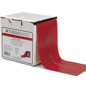 THERABAND Resistance Band 25 Yard Roll, Medium Red Non-Latex Professional Elastic Bands For Upper & Lower Body Exercise Workouts, Physical Therapy, Pilates, & Rehab, Dispenser Box, Level 3