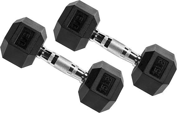 Rubber Encased Hex Dumbbell, Multiple Sizes - Image 4