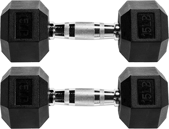Rubber Encased Hex Dumbbell, Multiple Sizes