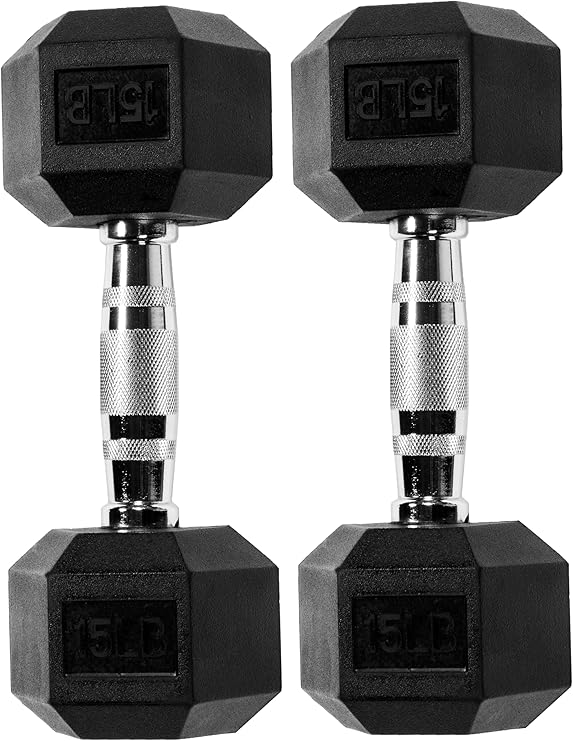 Rubber Encased Hex Dumbbell, Multiple Sizes - Image 3